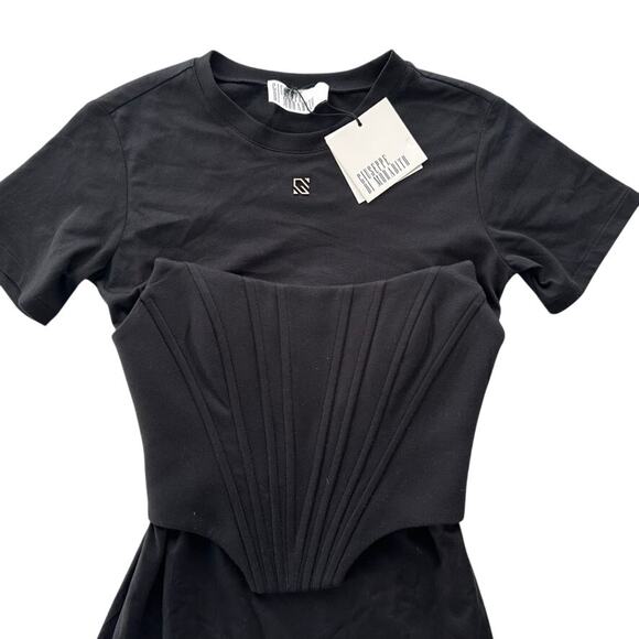 Giuseppe Di Morabito Corset-layer T-shirt Dress Black NEW Size 38 XS Mini Italy - Picture 3 of 12